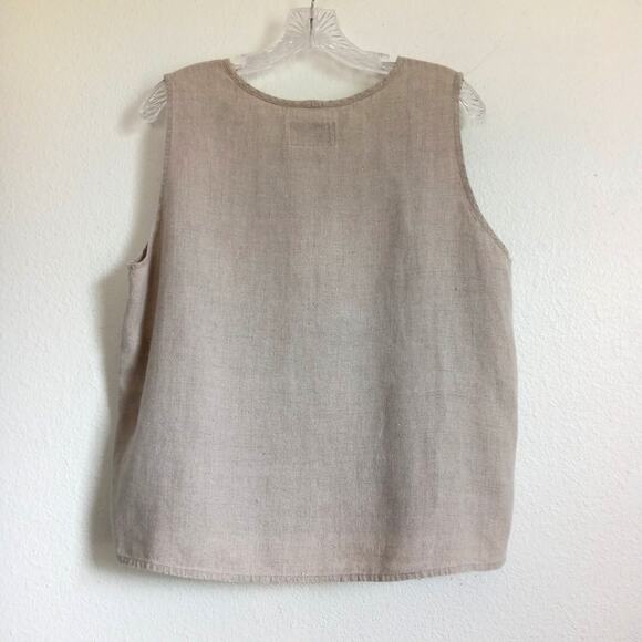 Vintage FLAX Tan 100% Linen Tank Top Sleeveless SZ M Jeanne Engelhart Scoop Neck - Picture 2 of 4